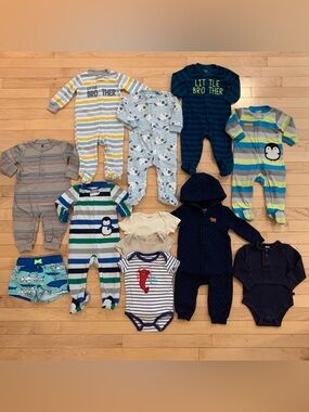 Baby boy clothes bundle 6/9 month Carter's Child of Mine sleepers pajamas & more